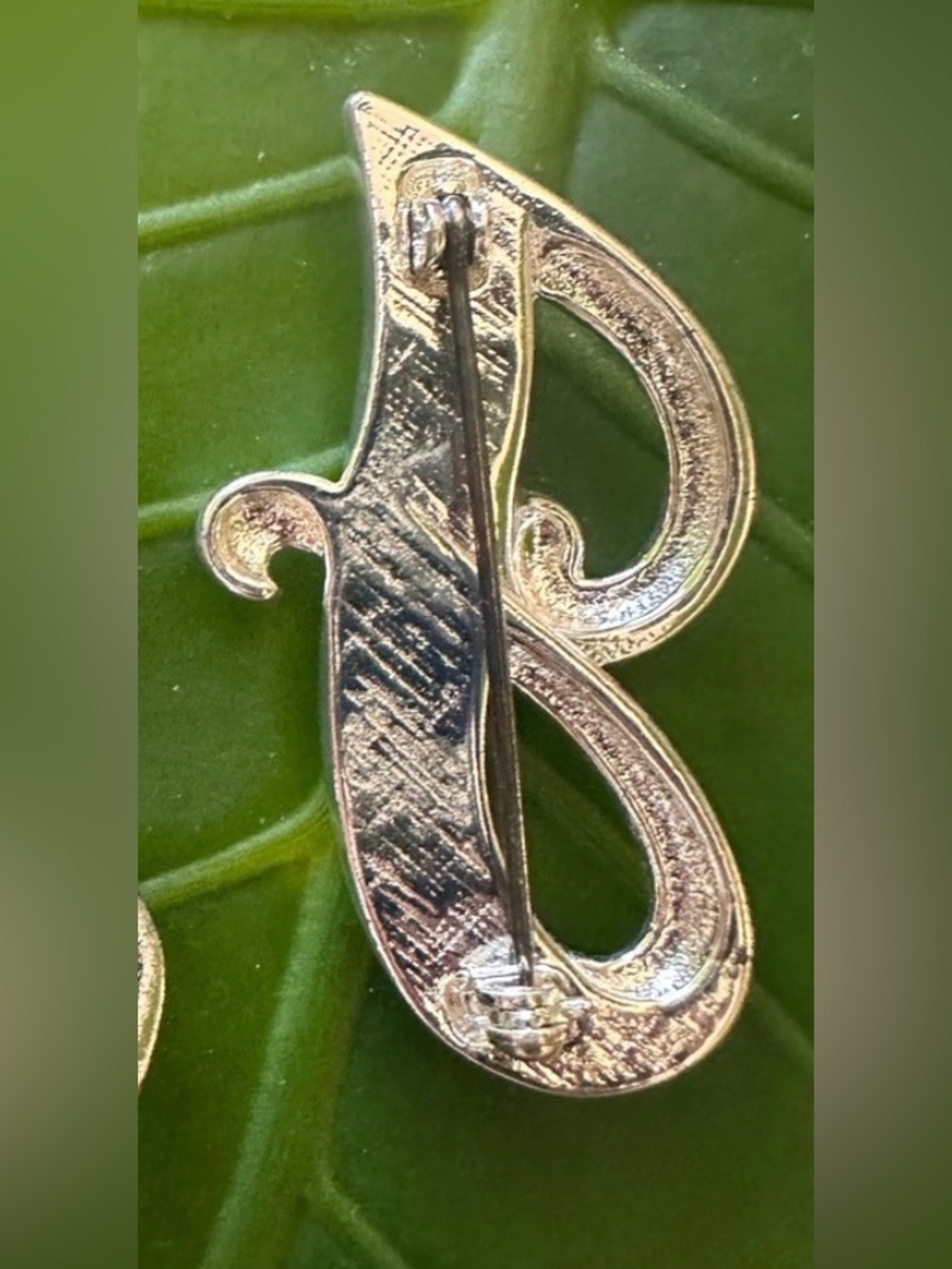 Rhinestone Silver Letter J Brooch - Picture 2 of 2
